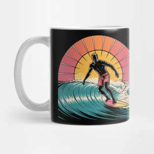 Retro Surfer Ocean Wave Vintage Sunset Beach Mug